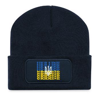 Vintage Ukrainische Flagge Und Dreizack Emblem Kunstwerk - Recycelte Patch Beanie - French Navy - Vorne
