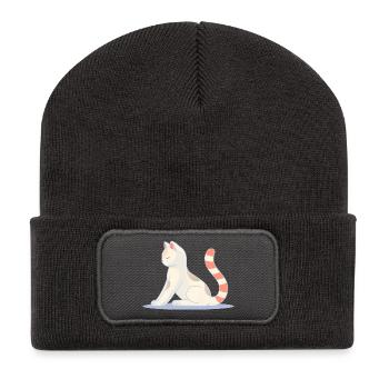 Cat in meditative yoga pose - Recycled Patch Beanie - dark grey - Front