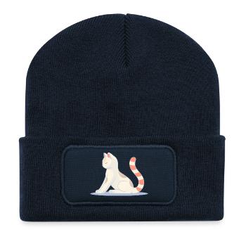 Chat en posture de yoga méditatif - Beanie recyclé à patch - bleu marine - Devant