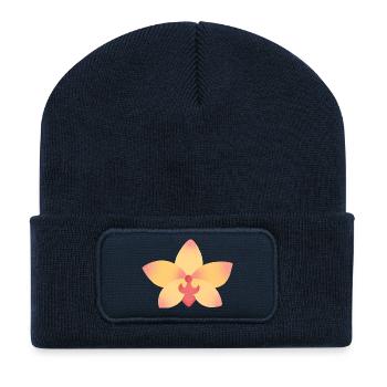 orange pink orchid flower - Recycled Patch Beanie - french navy - Front