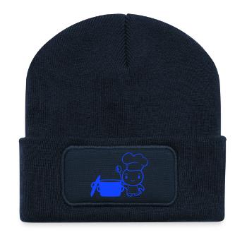 Vogel Chefkoch Kochtopf Ente lecker hunger essen - Recycelte Patch Beanie - French Navy - Vorne