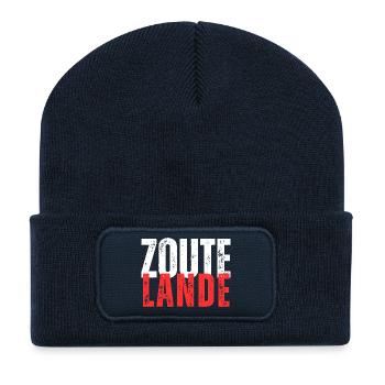 Zoutelande blanc rouge lettrage - Beanie recyclé à patch - bleu marine - Devant