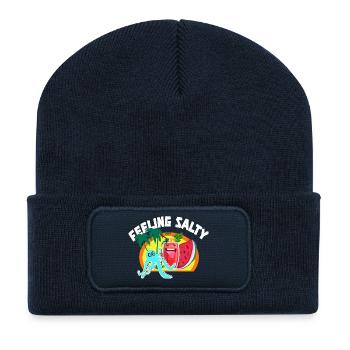 Près de la plage et de la silhouette de boisson animée - Beanie recyclé à patch - bleu marine - Devant