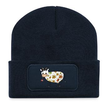 Vache - Beanie recyclé à patch - bleu marine - Devant