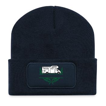 Campeur en couronne avec espace pour le texte ou le nom - Beanie recyclé à patch - bleu marine - Devant