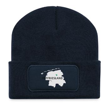 Ostfriesland Logo Karte - Recycelte Patch Beanie - French Navy - Vorne