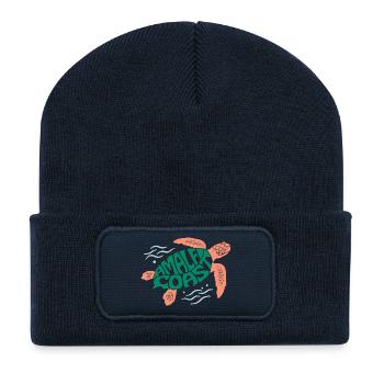 Amalfi Coast Turtle Marine Life Illustration - Recycled Patch Beanie - french navy - Front