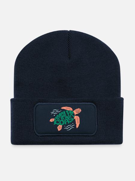Amalfi Coast Turtle Marine Life Illustration - Recycled Patch Beanie - french navy
