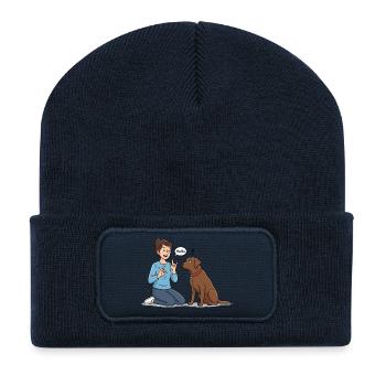 Zeichensprache für Hunde – Hallo ! - Recycelte Patch Beanie - French Navy - Vorne