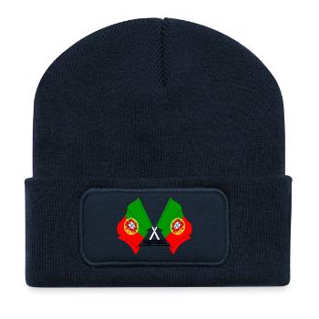 Drapeaux portugais croisés avec texte - Beanie recyclé à patch - bleu marine - Devant