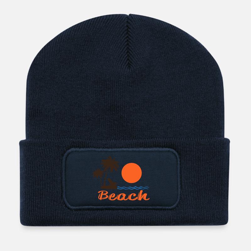 Beach Sunset mit Palmen – Tropisches Sommerdesign - Recycelte Patch Beanie - French Navy