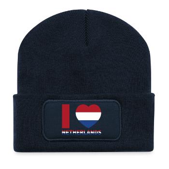 Coeur avec drapeau des Pays-Bas - Beanie recyclé à patch - bleu marine - Devant