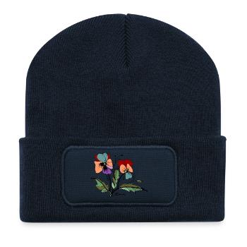 Bee Flowers on a Black Background - Recycled Patch Beanie - french navy - Front