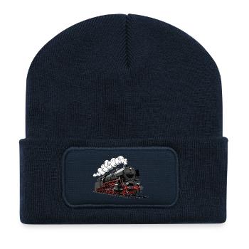 Retro Steam Locomotive Design - Recycled Patch Beanie - french navy - Front