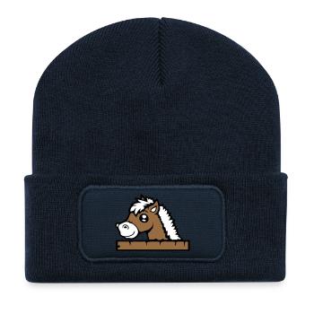 Pferd hinter Zaun versteckt Holz Mauer Stalltür - Recycelte Patch Beanie - French Navy - Vorne