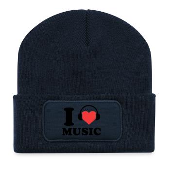 I Love Music Quote For Music Lover - Recycled Patch Beanie - french navy - Front