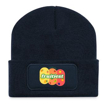 ou Are the Fruitiest – Lustiges buntes Fruchtdesign - Recycelte Patch Beanie - French Navy - Vorne