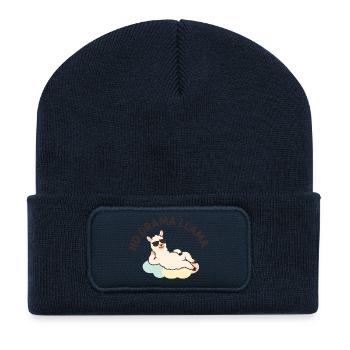 Illustration de lama décontractée avec des lunettes de soleil disant - Beanie recyclé à patch - bleu marine - Devant