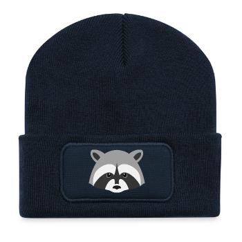 Minimalistisches Waschbär-Design - Recycelte Patch Beanie - French Navy - Vorne