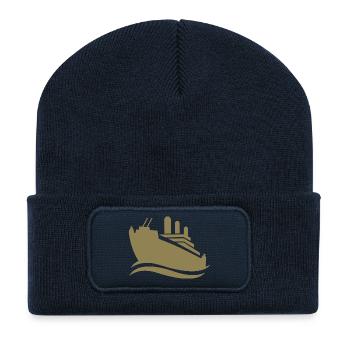Silhouette de bateau de croisière mer minimaliste - Beanie recyclé à patch - bleu marine - Devant
