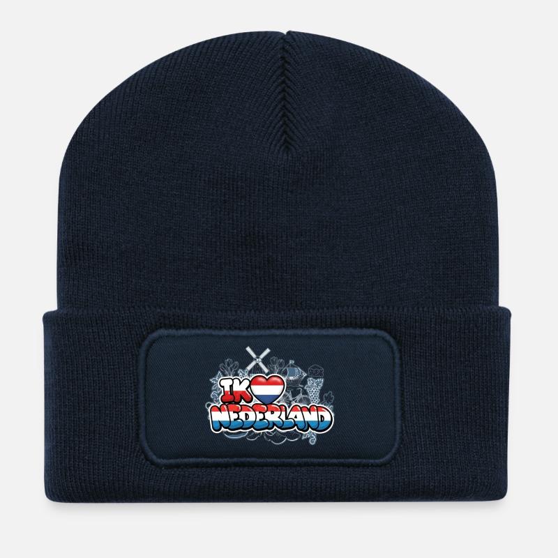 I Love Netherlands mit Flagge - Recycelte Patch Beanie - French Navy