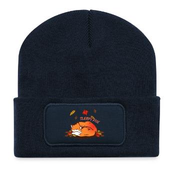 Schlafender Fuchs Herbsttraum Sleepy Fox - Recycelte Patch Beanie - French Navy - Vorne
