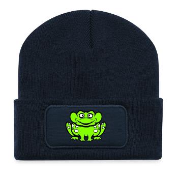 Frosch Kröte lacht lustig albern frech sitzt Comic - Recycelte Patch Beanie - French Navy - Vorne