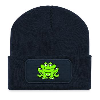 Frosch Kröte lächelt lustig sitzt Comic glücklich - Recycelte Patch Beanie - French Navy - Vorne