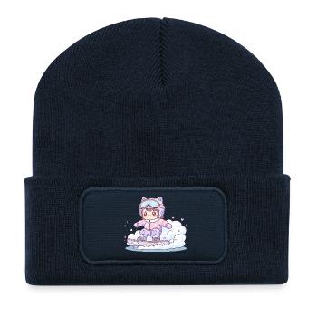 Kawaii Snowboard Girl Rainbow Cute - Recycled Patch Beanie - french navy - Front