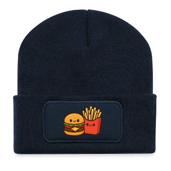 Kawaii Burger & Pommes Duo - Recycelte Patch Beanie - French Navy - Vorne
