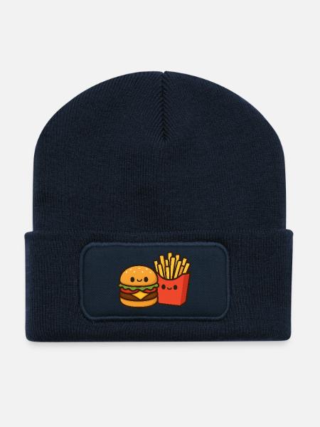 Kawaii Burger & Fries Duo - Recycled Patch Beanie - french navy