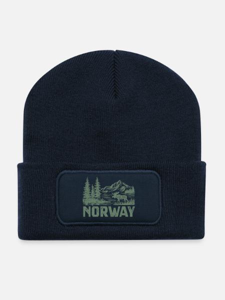 Norwegische Waldlandschaft mit Elch - Recycelte Patch Beanie - French Navy