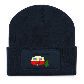 Frohe Weihnachten mit Wohnwagen - Caravan Camper - Recycelte Patch Beanie - French Navy - Vorne