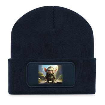 Petite créature verte dans la forêt - Beanie recyclé à patch - bleu marine - Devant