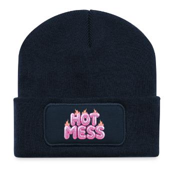 Hot Mess Pink 3D Bubble Typografie - Recycelte Patch Beanie - French Navy - Vorne