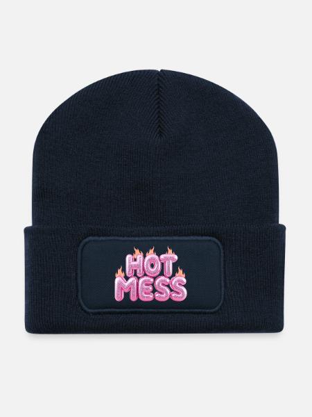 Hot Mess Pink 3D Bubble Typografie - Recycelte Patch Beanie - French Navy