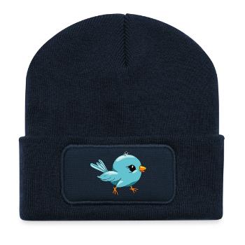 Oiseau bleu heureux mignon - Beanie recyclé à patch - bleu marine - Devant