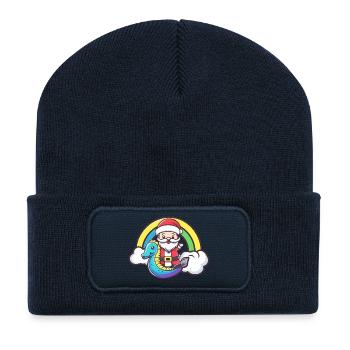 Seahorse Santa Claus Christmas - Recycled Patch Beanie - french navy - Front