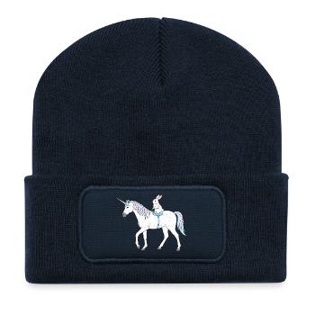 Pastell Einhorn mit Häschen - Recycelte Patch Beanie - French Navy - Vorne