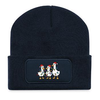 Trio de canards festifs Père Noël - Beanie recyclé à patch - bleu marine - Devant