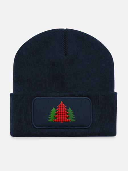 Plaid Tree Christmas Trees Christmas Tree - Recycled Patch Beanie - french navy