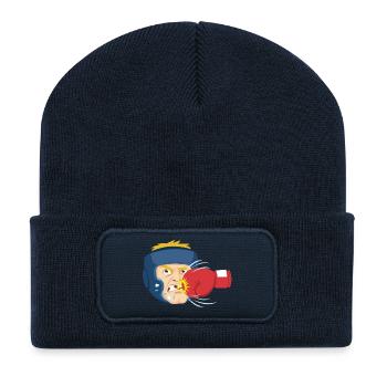 Cartoon Boxing Head Blow - Recycled Patch Beanie - french navy - Front