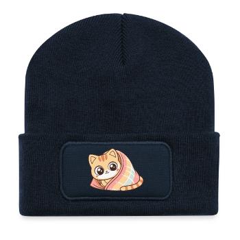 Cute Wrapped Covered Kitten - Recycled Patch Beanie - french navy - Front