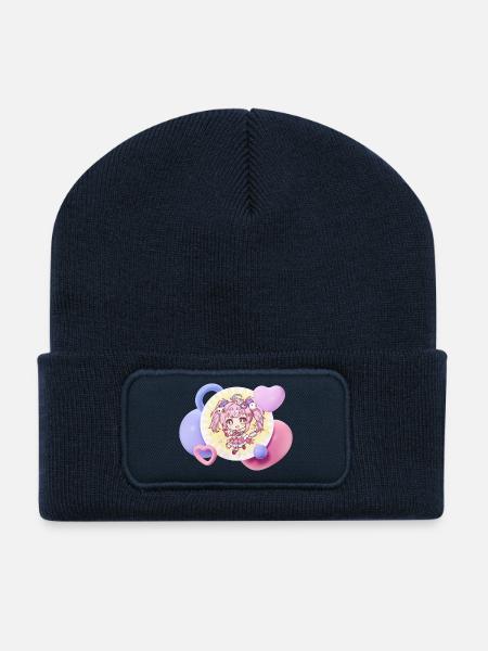Pastell-Chibi mit Herzchen - Recycelte Patch Beanie - French Navy