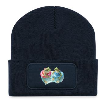 Deux grenouilles dans le ring de nage - Beanie recyclé à patch - bleu marine - Devant