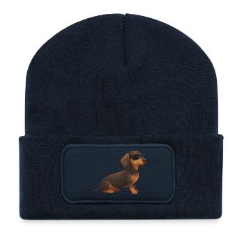 Cooler Dackel mit Sonnenbrille süß treu Sommer - Recycelte Patch Beanie - French Navy - Vorne