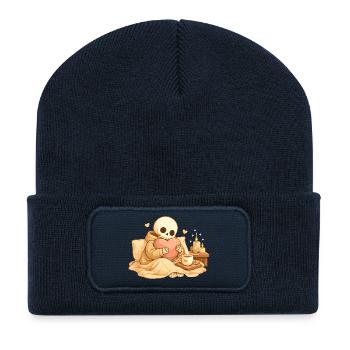 Cozy Skelett mit Herz – Ruhe & Selbstfürsorge - Recycelte Patch Beanie - French Navy - Vorne