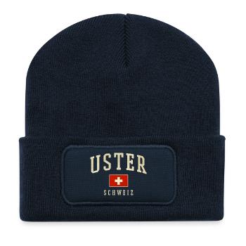 Uster Schweiz Design – Lokalstolz mit Flagge - Recycelte Patch Beanie - French Navy - Vorne