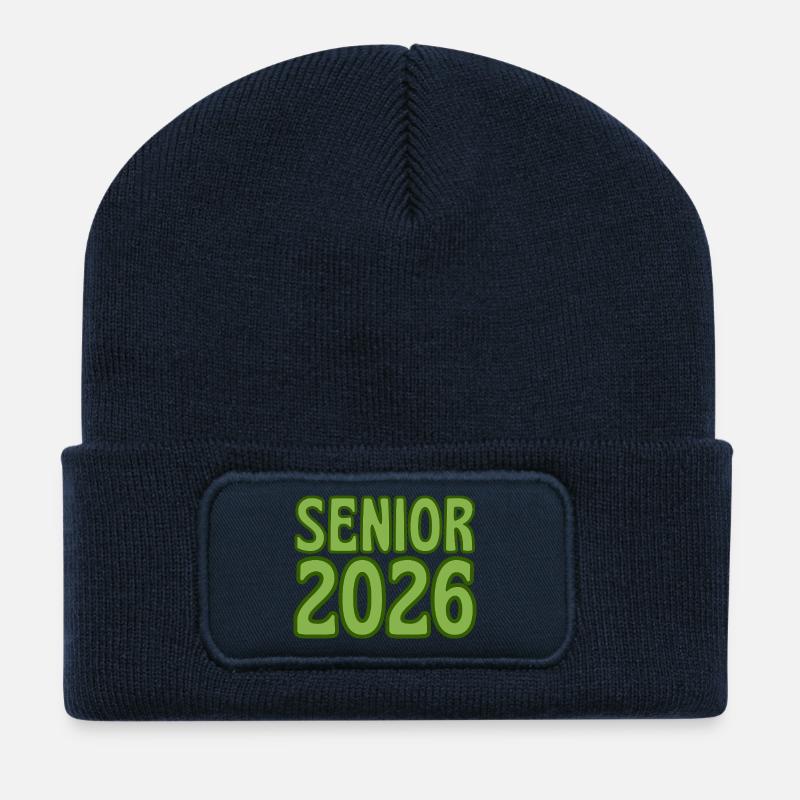 Senior 2026 Green Retro Text Art - Recycled Patch Beanie - french navy