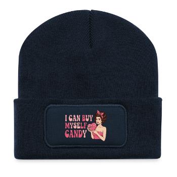 Je peux m’acheter des bonbons – design pop-art rétro - Beanie recyclé à patch - bleu marine - Devant
